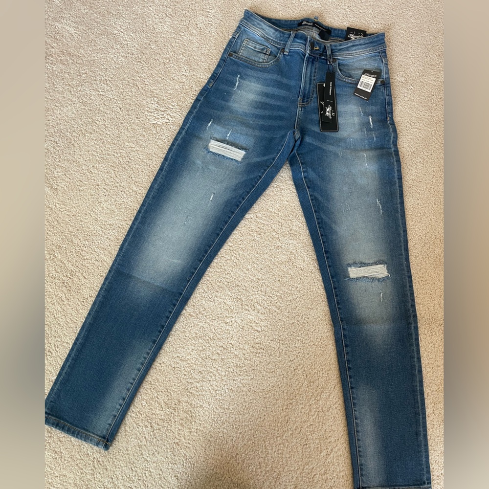 Blue Slim Straight Distressed Jeans